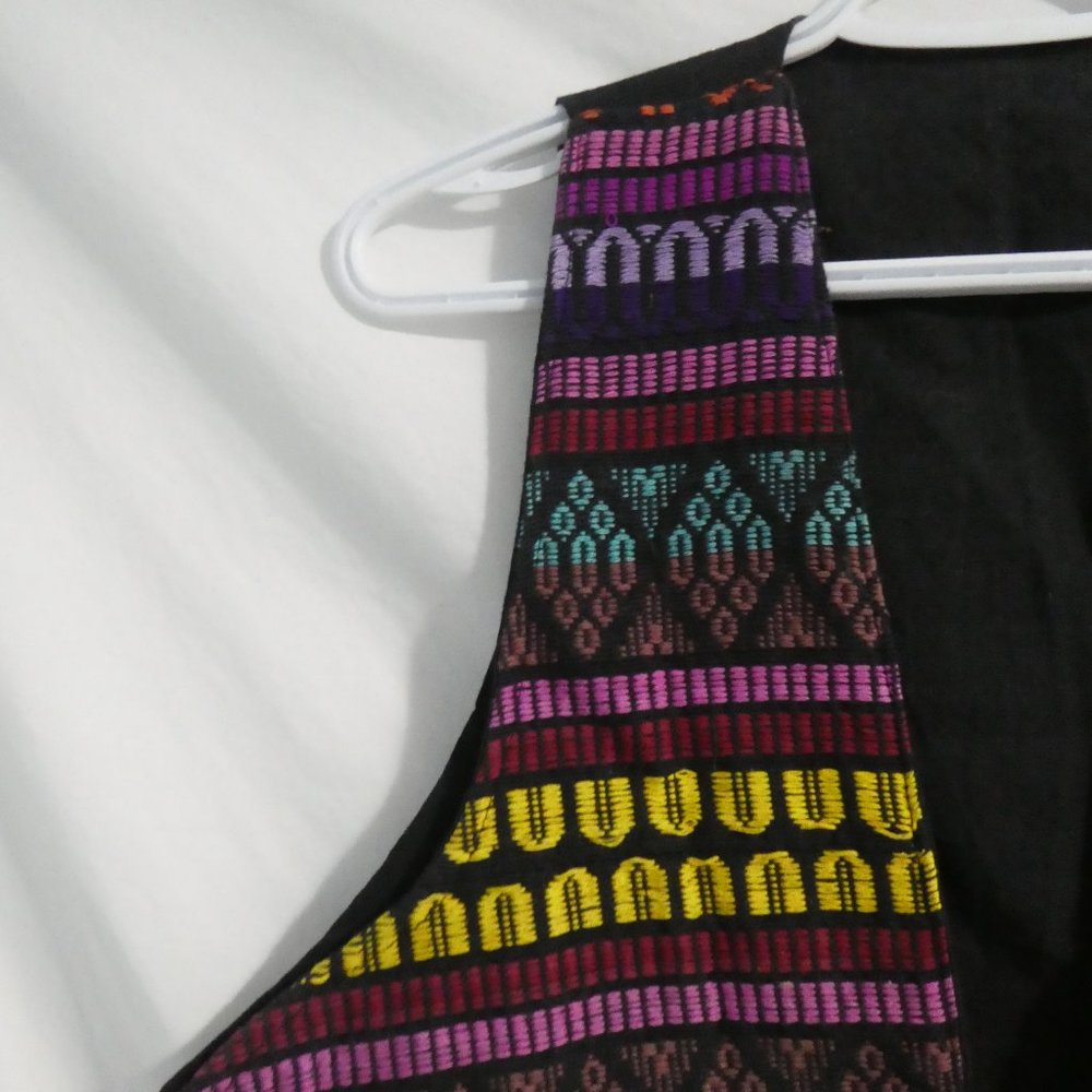 Vintage Traditional Multi-Colored Patterned Sleeveless Vest | Tie Front - Picture 2 of 13